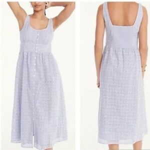 New J. CREW Button Front Periwinkle Lilac Eyelet Midi Dress Size 16 Brand New